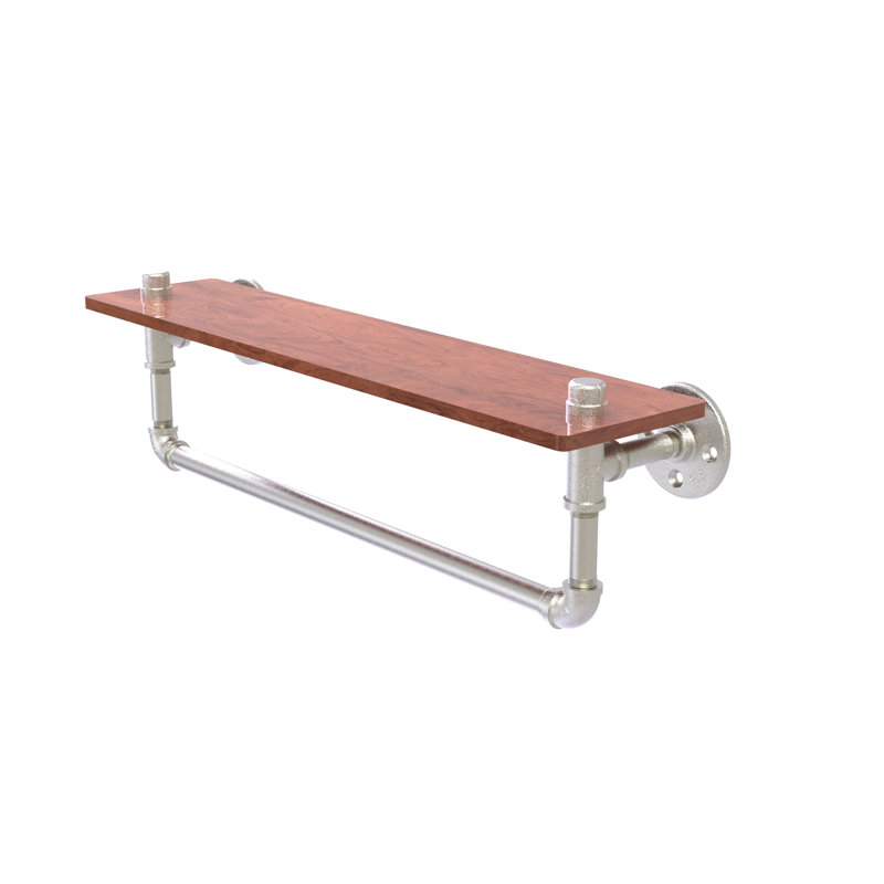 Bayer Walnut Industrial Pipe Shelves, Satin Nickel, 6.5" H x 22" W x 5.6" D