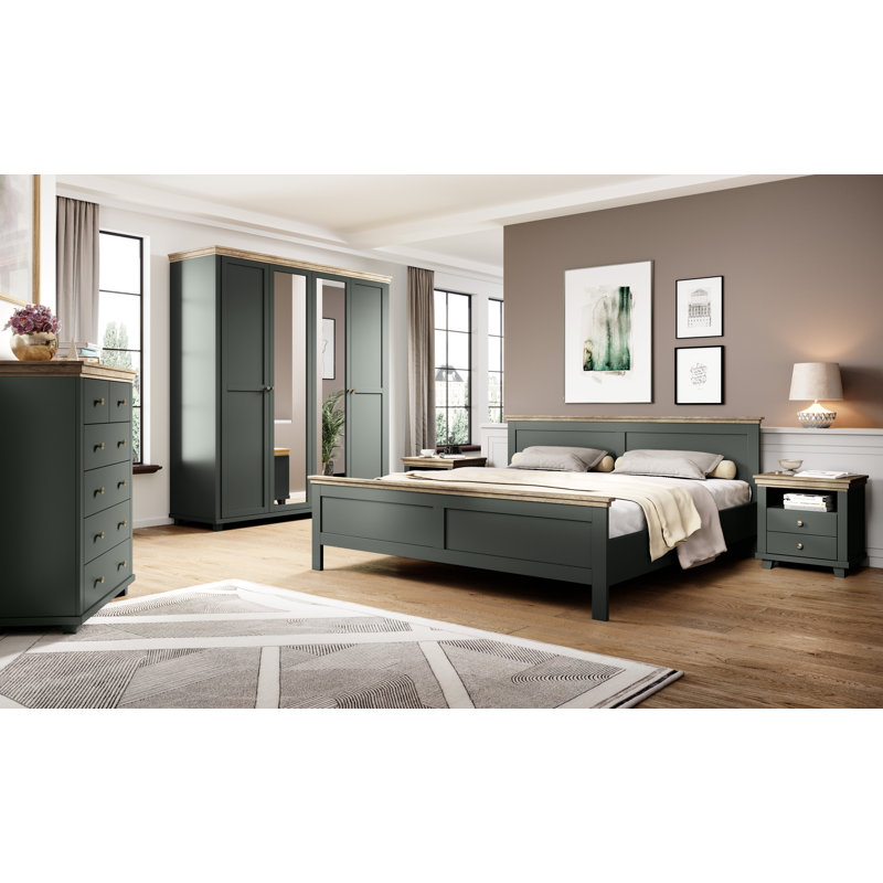 Wickersham 52cm W Bedside Table, Green/Lefkas Oak 