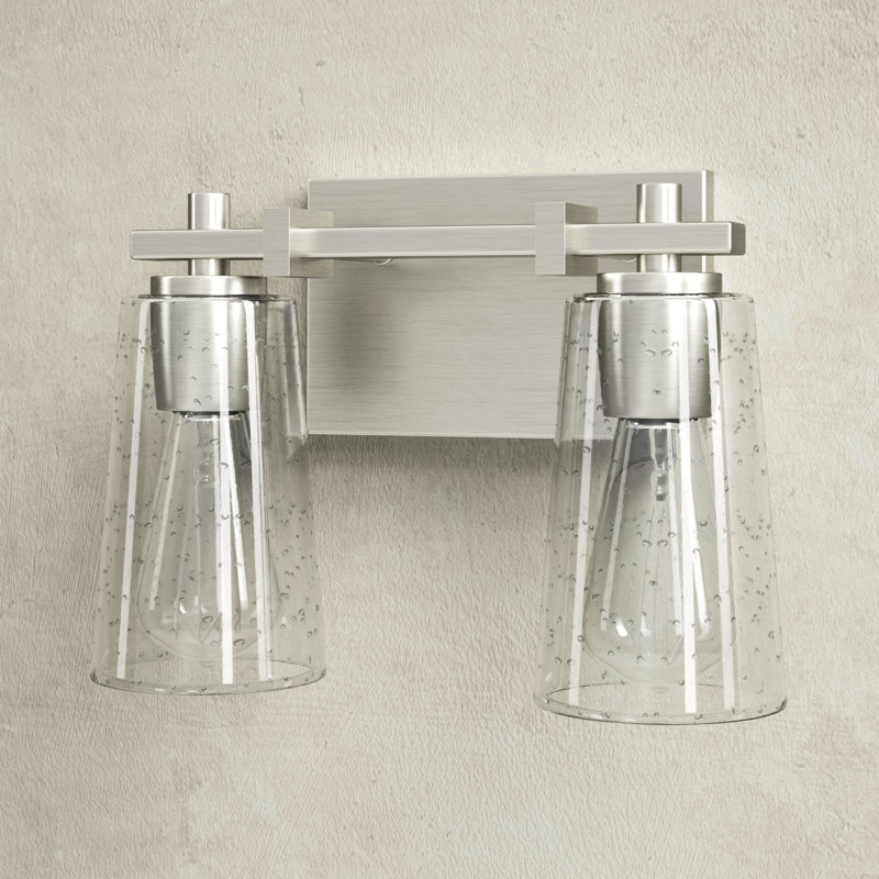 Satin Nickel 2-Light Dimmable Vanity Light with Clear Seeded Glass Shades