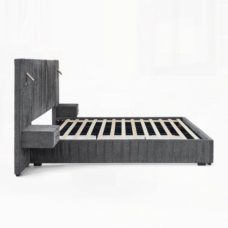 Upholstered Bed Frame With Headboard, Queen, Dark Gray