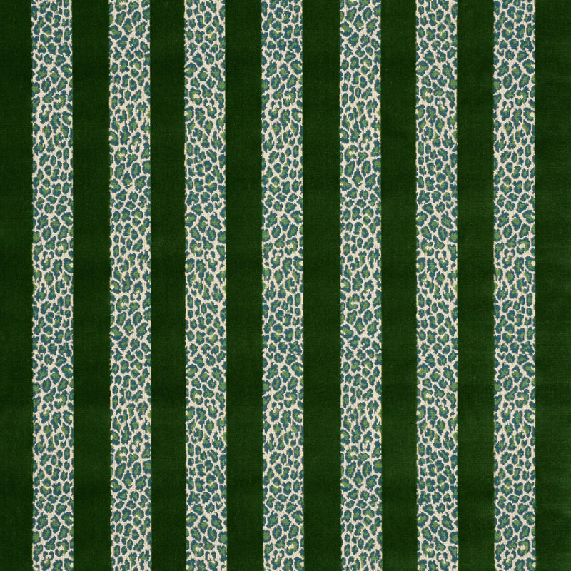 Tissu en velours à rayures Schumacher x Timothy Corrigan Guepard, Émeraude