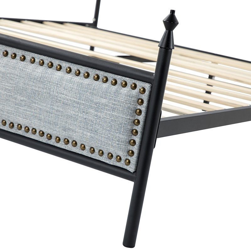 Lit plateforme tapissier Alaja, Gris, Très grand