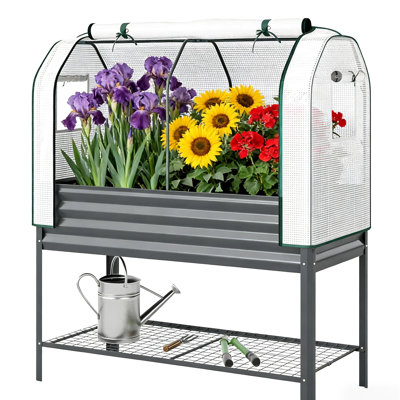 Spacious Metal Planters With Storage, Modern Raised Garden Bed For Outdoor
