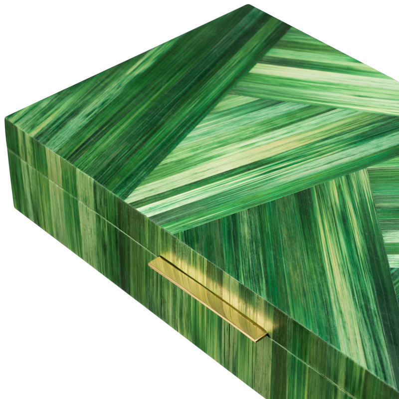 Harvard Wood Decorative Box, Straw Marquetry Green