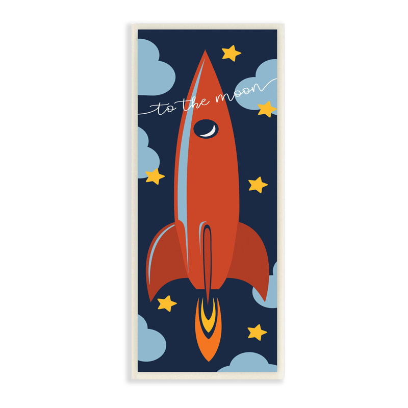 «To The Moon», citation de fusée fantaisiste, Bois naturel, H 17 po x l 7 po x P 0,5 po