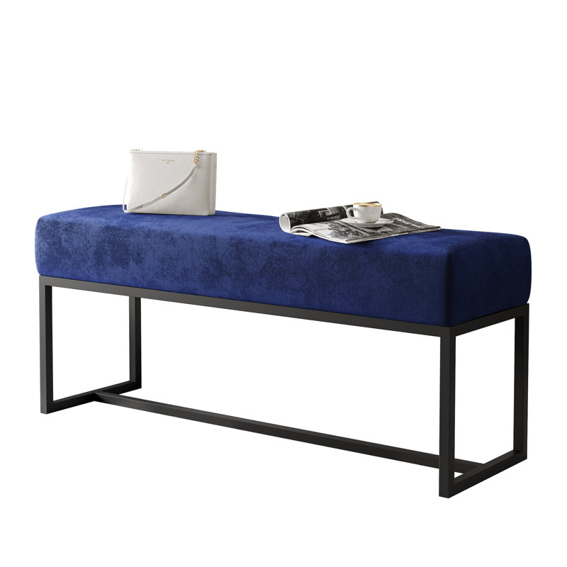 Leechburg Upholstered Bench - DISCONTINUED, 100 % Polyester Blue, 44cm H x 80cm W x 30cm D, Black