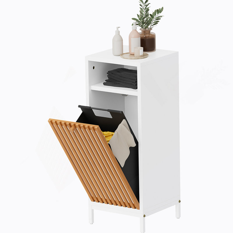 Armoire de salle de bain avec façade et panier en bambou - naturel / blanc