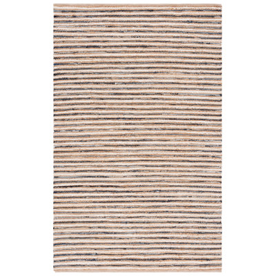 Abishanth Woven Jute/Canvas/Cotton Performance Striped Rug in Natural/Navy