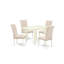 L'ensemble de salle à manger 5 pièces comprend une table de salle à manger rectangulaire avec Dropleaf et 4 chaises rembourrées en tissu de lin beige clair, lin blanc-106903201-106903199-122973095