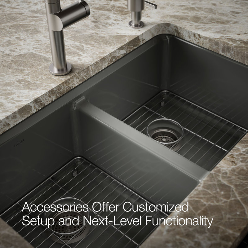 Riverby 33" Enameled Cast Iron Undermount Double Basin Kitchen Sink, Thunder Gray