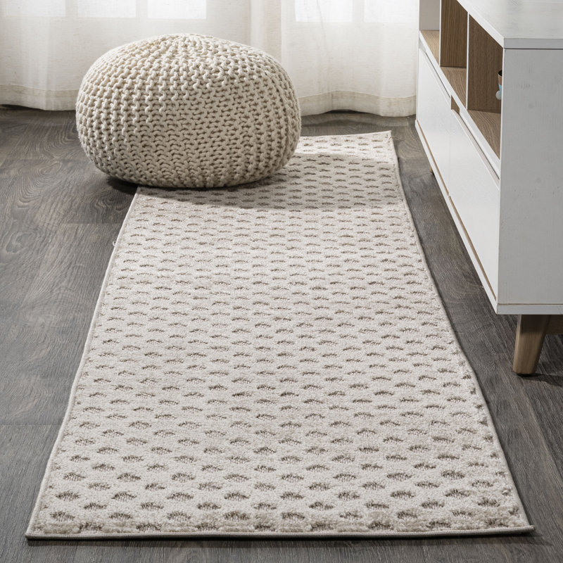 Chaliah High-Low Pile Mini-Diamond Trellis Beige Indoor/Outdoor Rug, Runner 2' x 10'