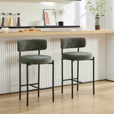 26.8'' Modern Bar Stools With Cuved Back, Upholstered Chenille Counter Height Bar Chairs With Metal Frame
