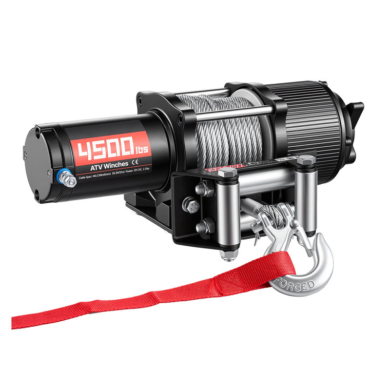 Treuil électrique de 4500 lb avec câble en acier, système de récupération de VTT / UTV 12V DC, télécommande sans fil et câblée, imperméable IP54, cordon roulant inclus