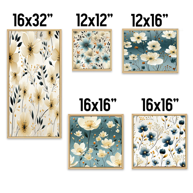 Penman - ensemble de 5 reproductions d'art sur toile florale, Cadre flottant brun