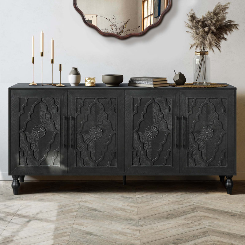 Armoire de rangement décorative 4 portes, Noir