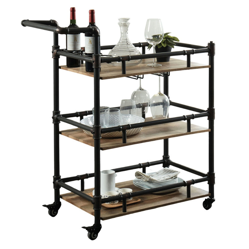 Serving Cart - 3 , Contemporary Industrial 3 Cart, Inspired With Oak