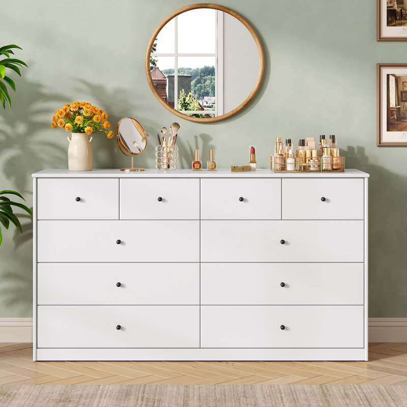 Commode blanche 10 tiroirs, commode de rangement moderne 55 po, Blanc