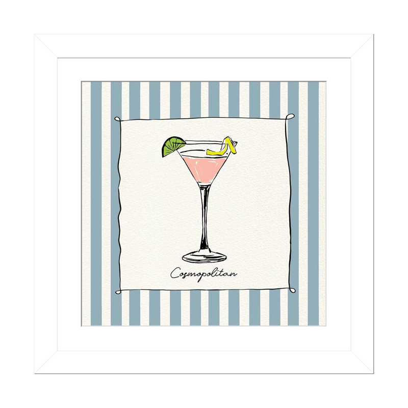 «Cocktail Hour Cosmo», reproduction d'art mural encadrée, 16 po x 16 po, Papier encadré, Blanc