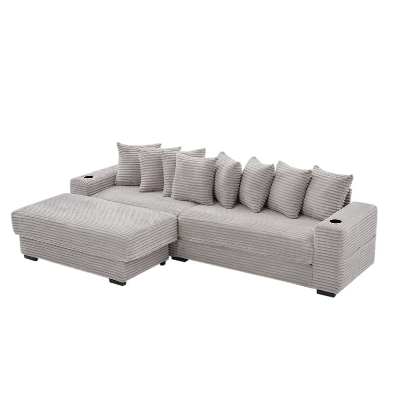 L-Shaped Reversible Sectional Sofa, Gray Corduroy