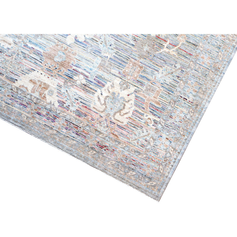 Hand Knotted Wool Area Rug in Silver