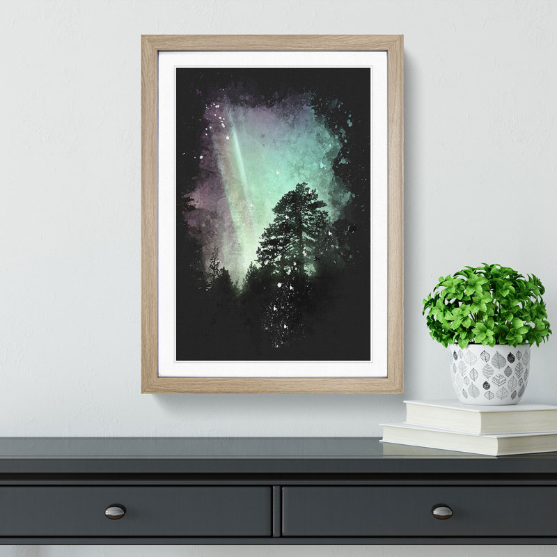 Northern Lights over the Forest - Picture Frame Graphic Art Print, Oak Framed, 87cm H x 62cm W x 2cm D
