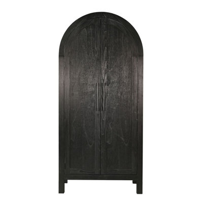 Dyz Arched Storage Cabinet, 2 Doors W Adjustable Shelves, Black Wood