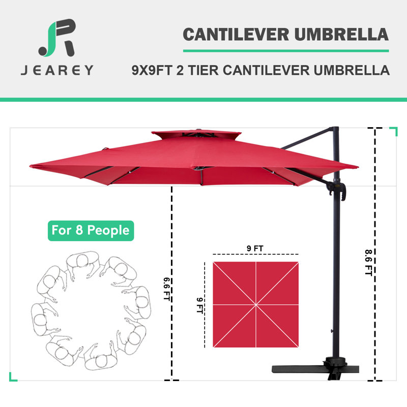 Parasol carré en porte-à-faux 9 pi Sizer, Rouge