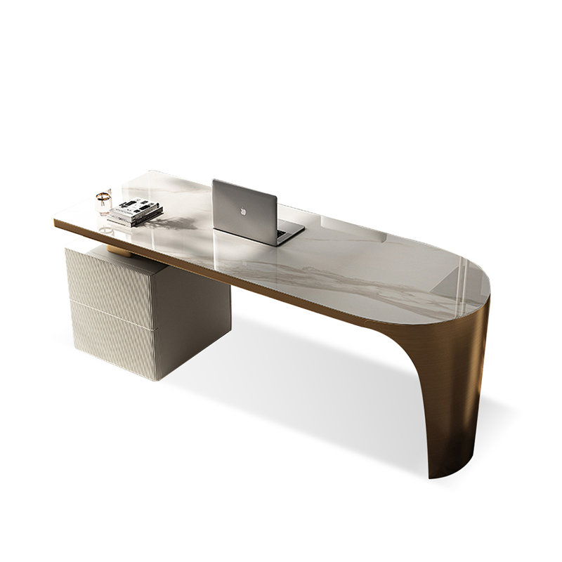 Bureau de direction blanc en demi-cercle en fritté avec tiroirs blanc, H 29,53 po x l 70,87 po x P 27,56 po
