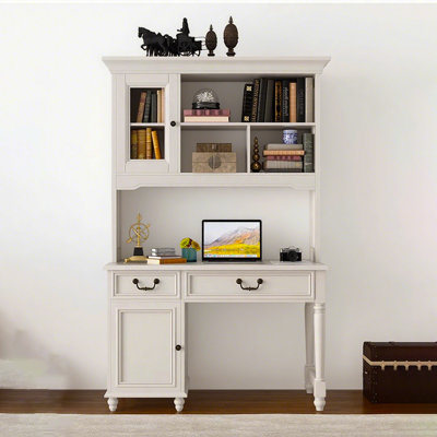 Country-Style Solid Wood Desk, Bookshelf, and Cabinet Combination