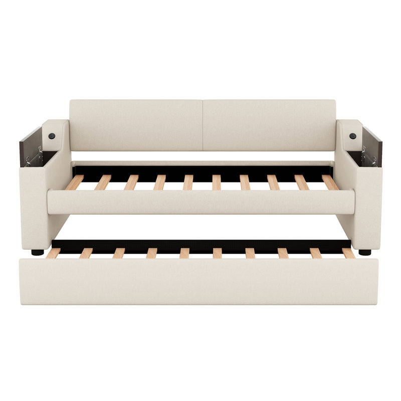 Lit de jour rembourré avec accoudoirs de rangement, couchette et conception USB