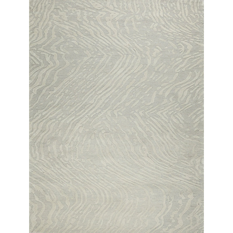 Entro Handmade New Zealand Wool Silver/Ivory Area Rug, Rectangle 12' x 15'