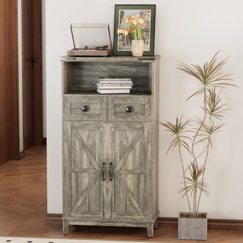  Armoire de rangement avec portes et tiroirs, armoire de ferme avec tablettes réglables, Gris