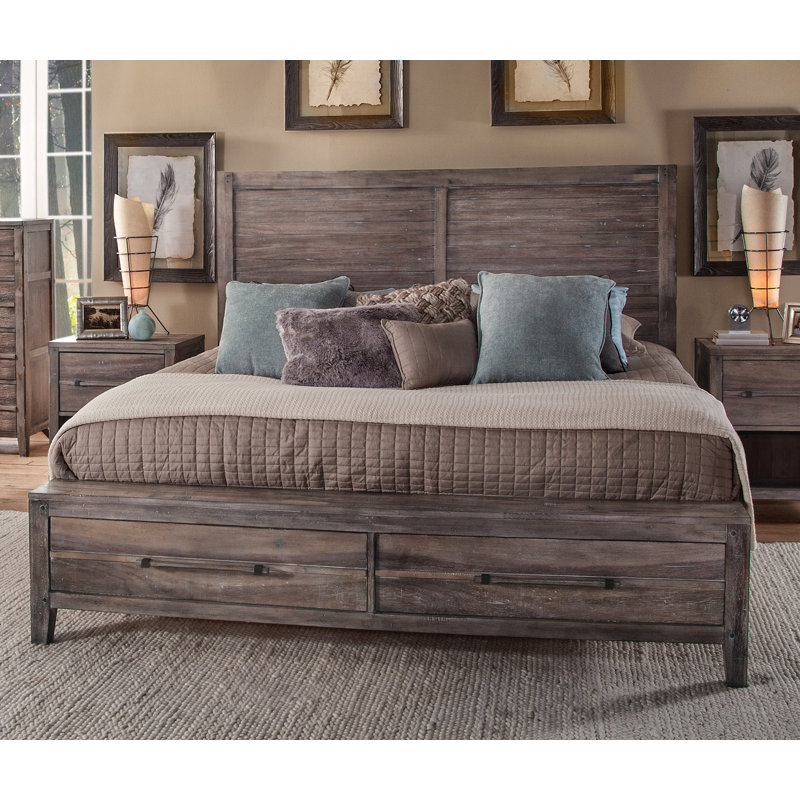 Navin Slat Storage Bed, King, White Washed
