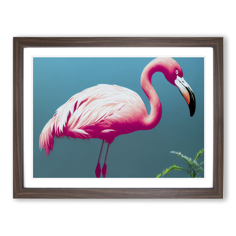 Electrifying Flamingo - Single Picture Frame Painting, 46cm H x 64cm W x 2cm D, Walnut 