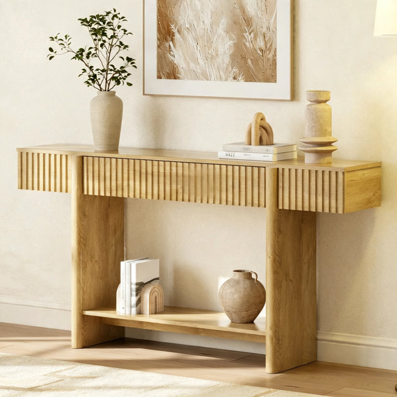 Console scandinave, 32.3" H x 55.1" W x 11.8" D, Brown, Brown, Brown