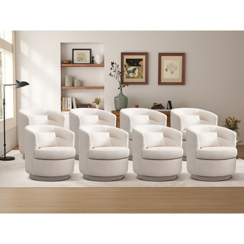 29" Wide Minimalist Super Soft Swivel Barrel Chair With Pillow, Beige