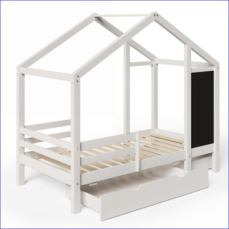 Lit plateforme simple en bois de pin avec tiroirs pour tableau noir 2 options d'assemblage sans sommier blanc