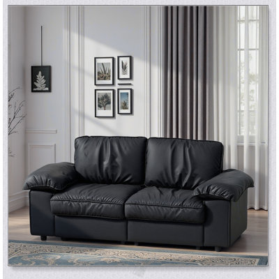 Canapé compact en similicuir noir de 78,74 pouces avec rangement caché, parfait pour les petits appartements et les studios