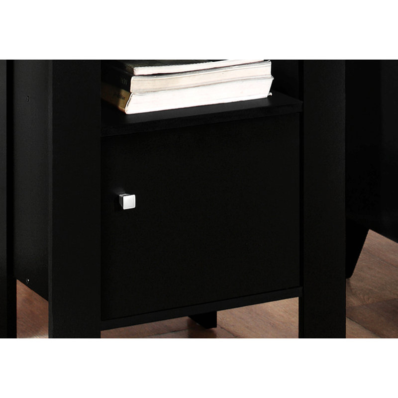 Table d'appoint, côté, bout, table de chevet, lampe, rangement, salon, chambre à coucher, stratifié noir et gris, transitionnel