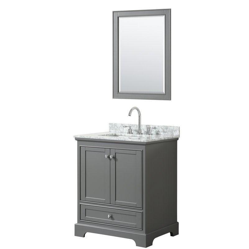 Deborah 30" White Bathroom Vanity with Marble Top and Mirror