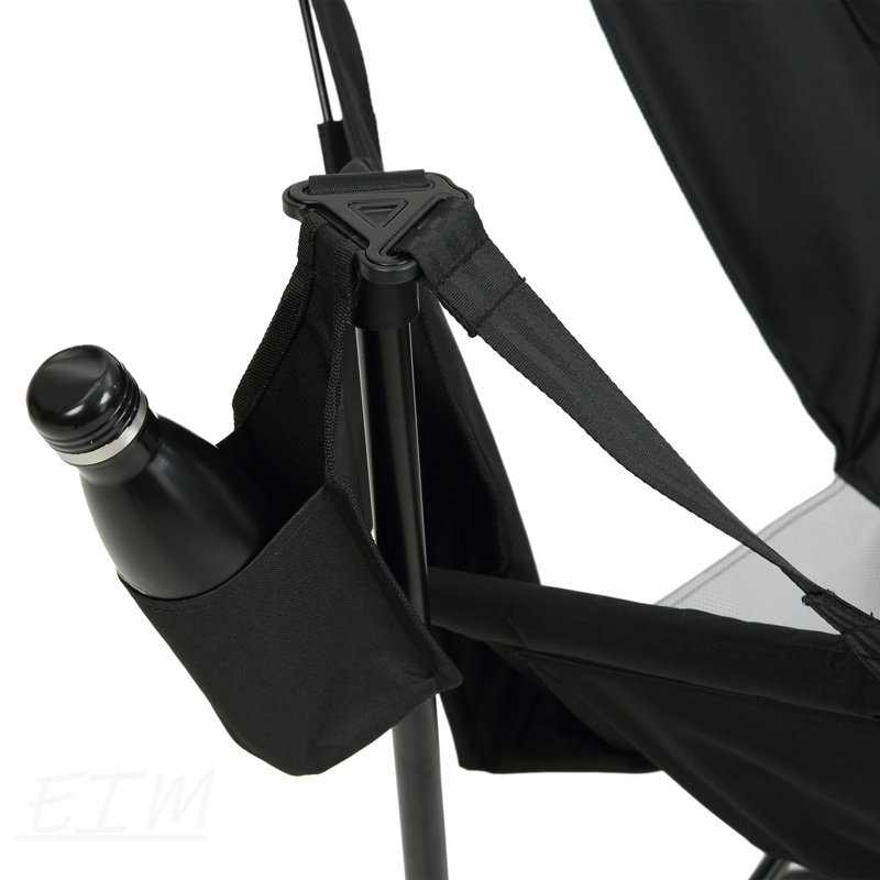 Chaise de camping hamac pliante portative avec dossier réglable, coussin et porte-gobelet pour la détente en plein air, noir (2 pièces)