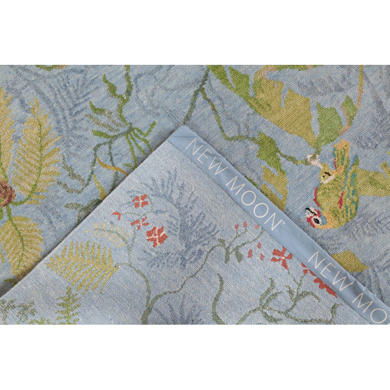 Paradiso Hand Knotted Wool Floral Area Rug in Blue/Gold/Caramel, Rectangle 12' x 18'