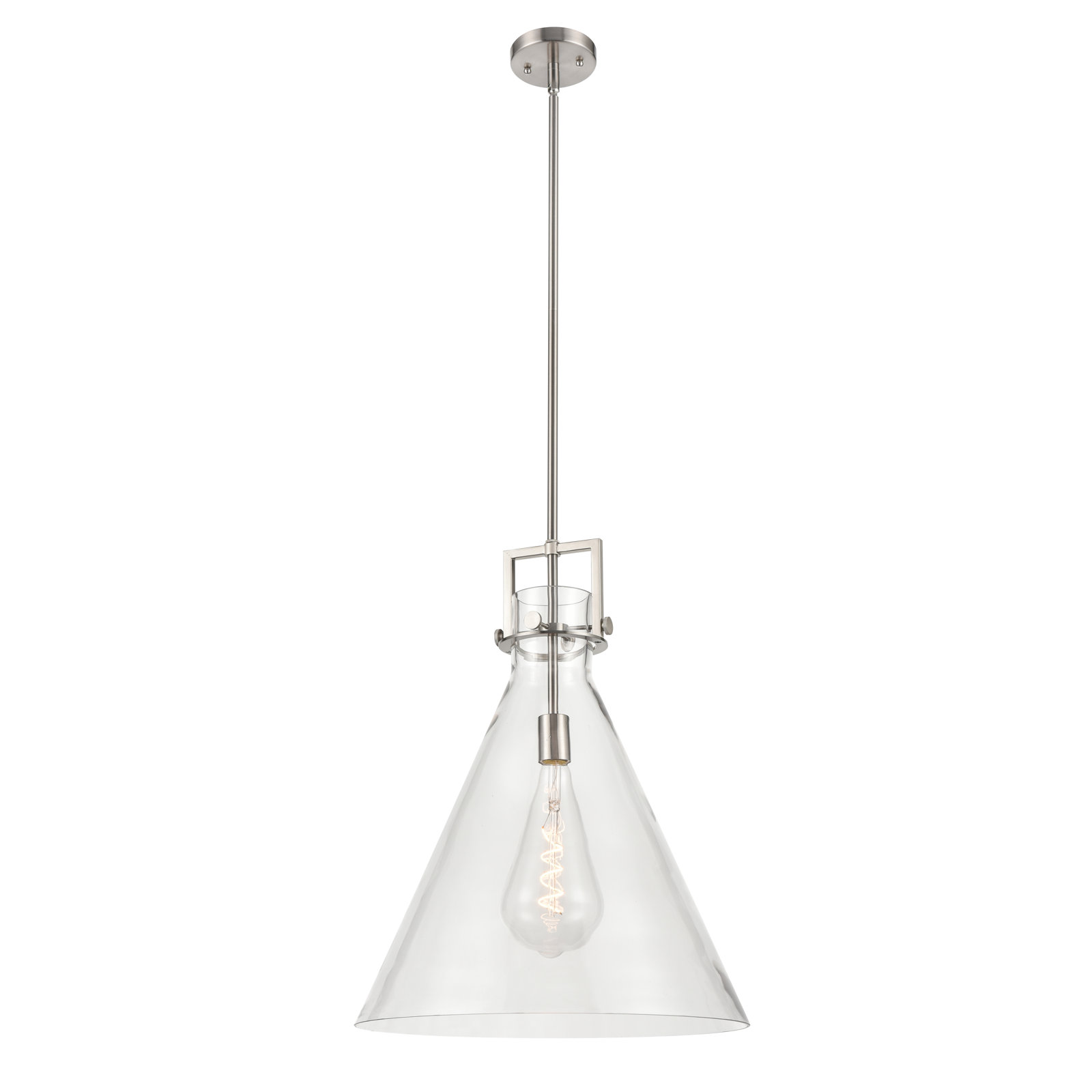 Coterie Single Light Glass Dimmable Pendant, Clear, 22.75" H x 18" W x 18" D, Satin Nickel
