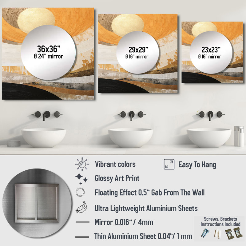 Kiajah - Décoration murale miroir carré pour le coucher du soleil, 29 po x 29 po