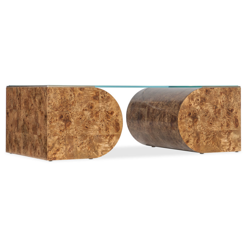 Transitional Brown and Gold Wood Metal Rectangular Coffee Table