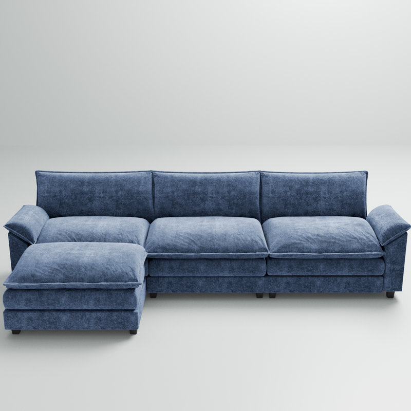 Canapé modulaire rembourré en L 4 pièces 118,9 po Arlynda, Bleu