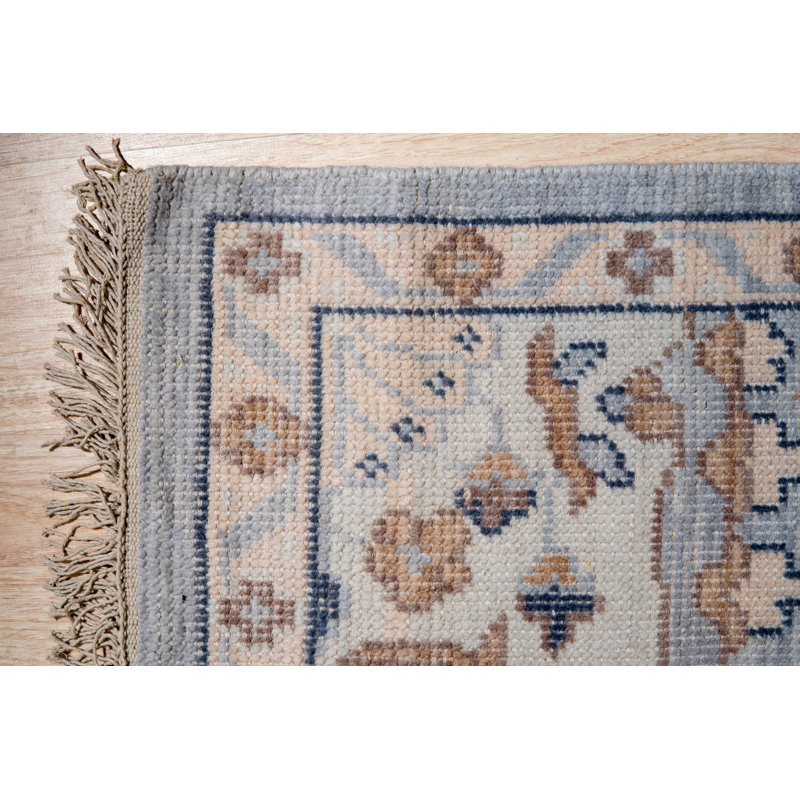Unique Comfortable Light Blue Hand Knotted Area Rug, Rectangle 10' x 14'