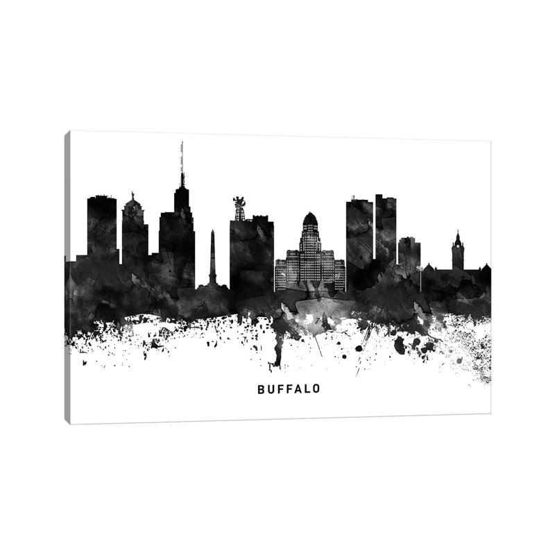 Buffalo Skyline Black And White - Print on Canvas, Wrapped Canvas, 30.48cm H x 45.72cm W x 1.91cm D