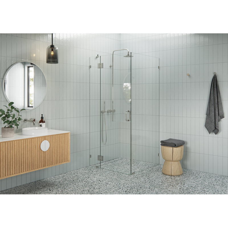 Halo 36.5 in. x 36.5 in. x 78 in. 90-degree Fully Frameless Glass Hinged Shower Enclosure, Polished Nickel