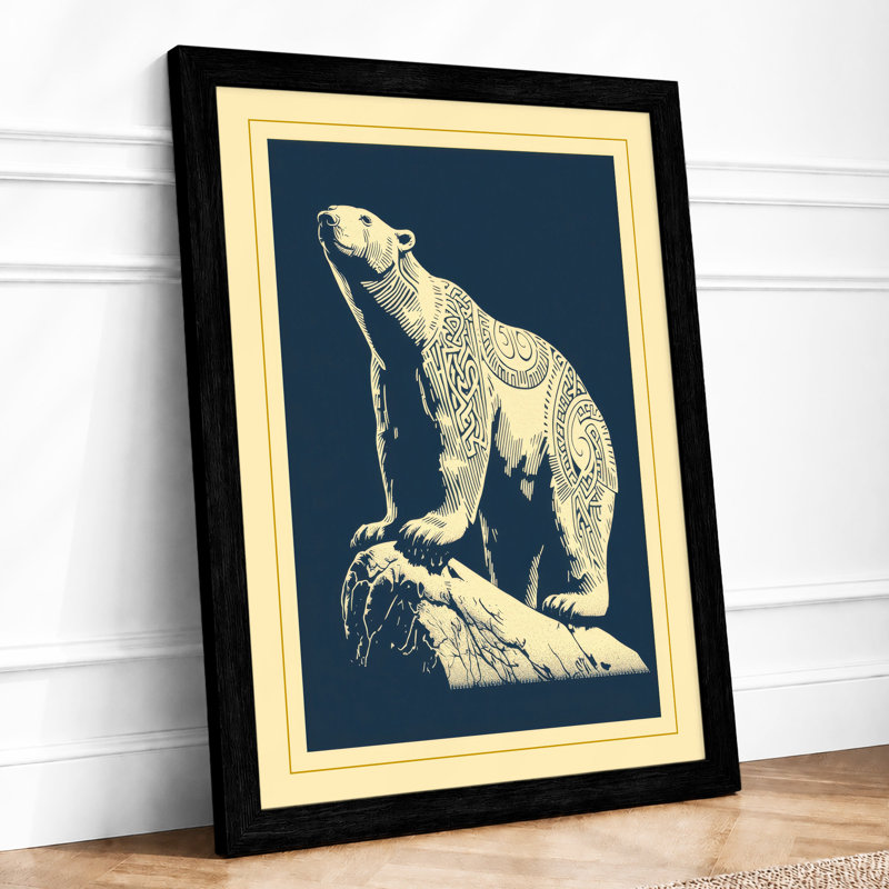 Upright Polar Bear Scandinavian - Framed Print, A3 - 42.0 x 29.7 cm, Black